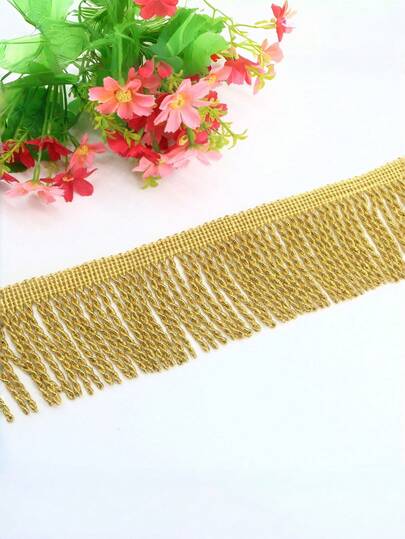 1 pieza 1 yarda 3 pulgadas de ancho Cinta de encaje con flecos de cuerda trenzada dorada de estilo bohemio, decorativa para cortinas, vestidos, manteles, decoración del hogar, manualidades y costura