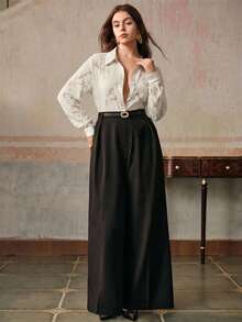 Anewsta Camisa holgada de mujer de talla grande con diseño de quemado de terciopelo, retro y casual, adecuada para otoño, invierno, salir, elegante, formal, chic, Año Nuevo, Navidad, graduación, boda, atuendo de negocios, casual - Albaricoque - Ver 5