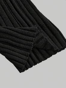 ROMWE Áo len nữ kiểu dáng Y2K nữ tính, hở vai, họa tiết jacquard hình đàn piano, cổ bẻ, eo thon, dệt kim kiểu cáp. - màu đen - Xem 6