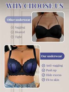 DesireSculpt 1pc Plus Size Lace Comfortable Seamless Padded Underwire Bra - Royal Blue - View 6