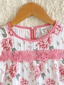 Young Girls Pink Floral Nightgown,Short Sleeve Round Neck Smocked Yoke Sleep Dress,White Fairy Party Kids Pajamas,Lightweight Vintage Elegant Lounging - Pink - View 4