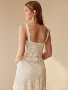 MOTF PREMIUM WOMEN'S SOLID COLOR GUIPURE LACE TANK TOP - White - View 3