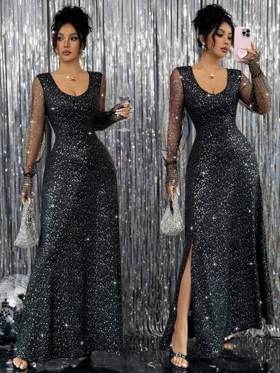 Rafferiza 女士优雅亮片连衣裙，适合外出、约会、派对等场合。