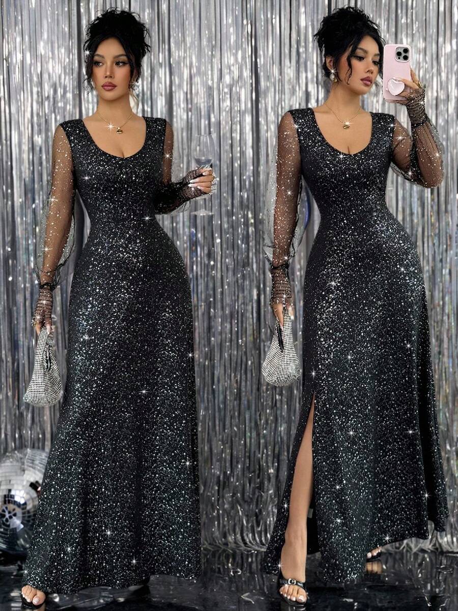 Rafferiza Women's Elegant Sequin Dress, Suitable For Going Out, Dates, Parties - Black - View 1