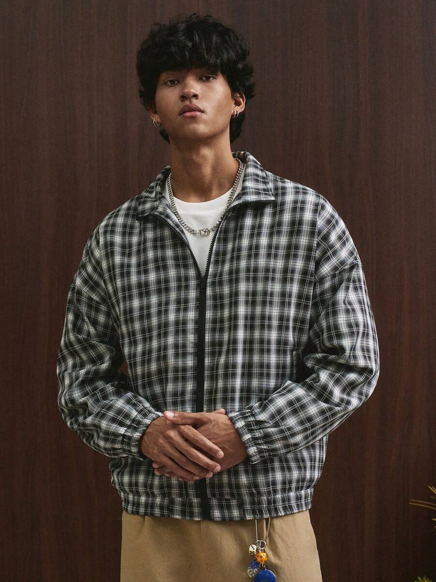 TOKVUE 男士休闲格子拉链夹克 - 彩色 - 查看 1