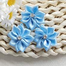 30 piezas/set Accesorio de decoración de prendas de unicolor, diseño de flor de cristal de fantasía de tela linda para manualidades de joyería DIY para coser - Azul - Ver 1