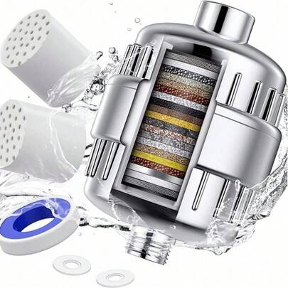 Bộ lọc vòi sen nước cứng cấp độ 20, bộ lọc nước mềm cho vòi sen, kèm theo 2 lõi lọc thay thế, loại bỏ clo, florua và kim loại nặng, phù hợp cho da khô, tóc khô và bệnh chàm.