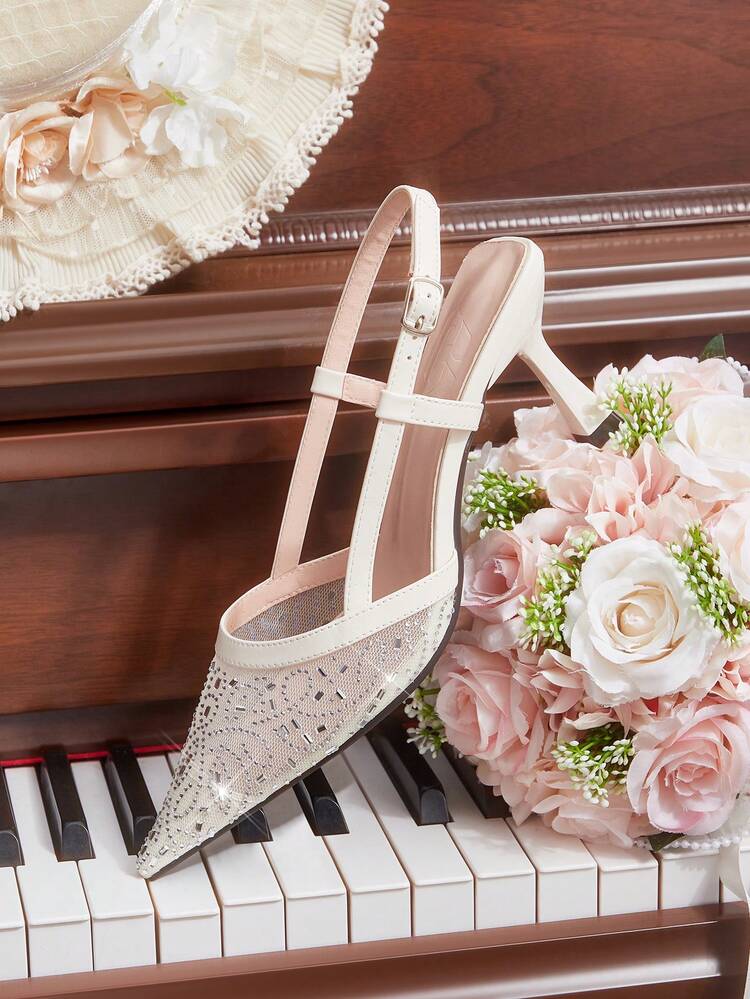 CUCCOO HITCHD Women's Fashionable Elegant Party Rhinestone Decorated Pointed Toe Pumps Valentine's Day