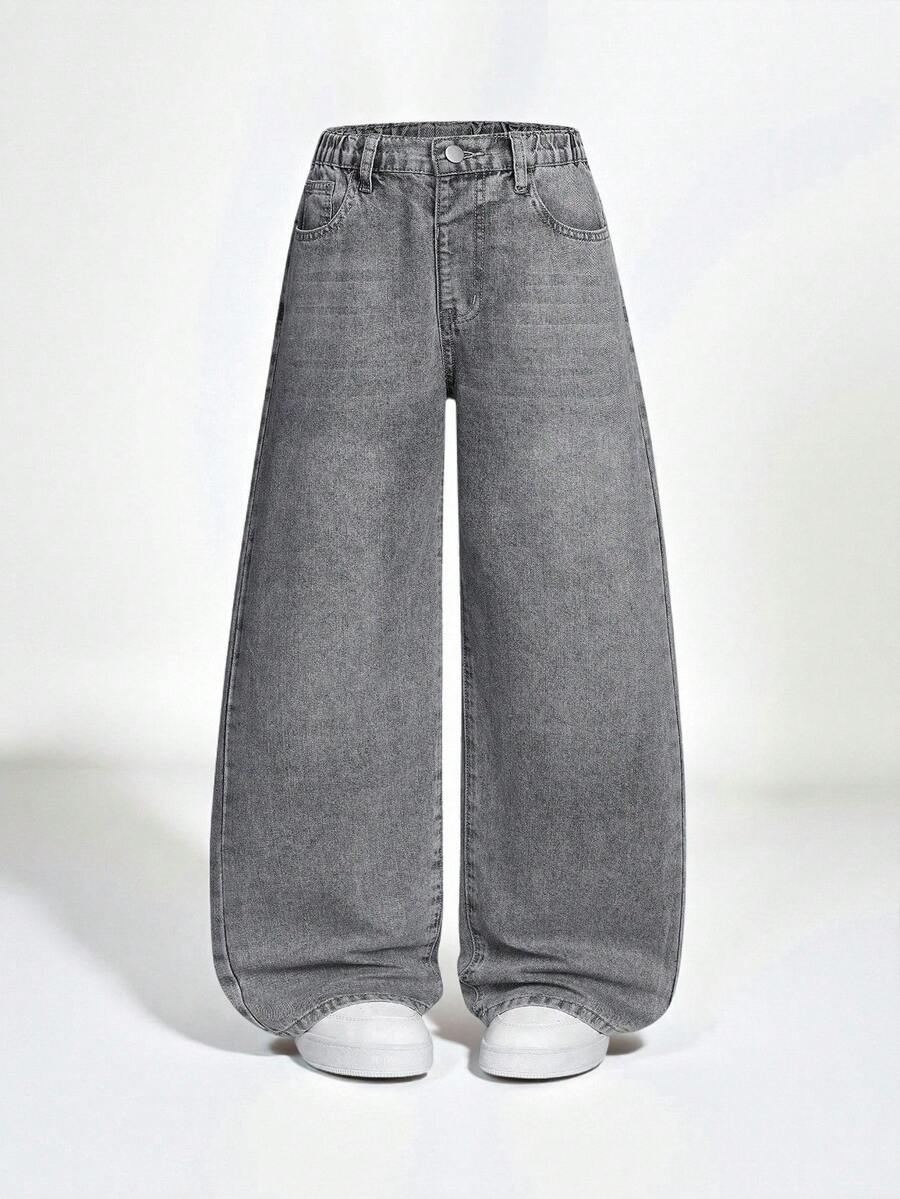 Explorewe Teenage Boys' Vintage Washed Gray Loose Fit Wide Leg Casual Jeans, American Style High Street All-Match Denim Pants - Black - View 1