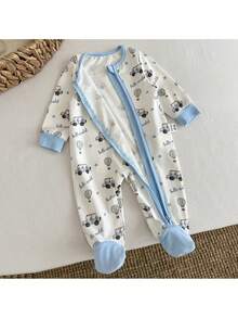 Loomiva Newborn Baby Girl Cartoon Animal Pattern Knitted Soft Crew Neck Long Sleeve Romper - Blue - View 3