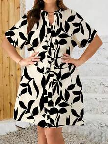 EMERY ROSE 休闲碎花宽松迷你连衣裙，立领短袖，适合夏季，大码尺码 - 彩色 - 查看 3