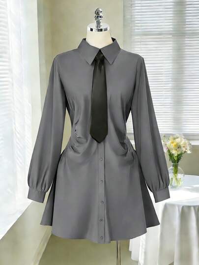 Rometta 大码优雅收腰褶皱衬衫裙