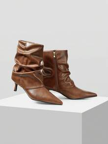 MOTF 女士褶皱尖头中筒靴 - 棕色 - 查看 10