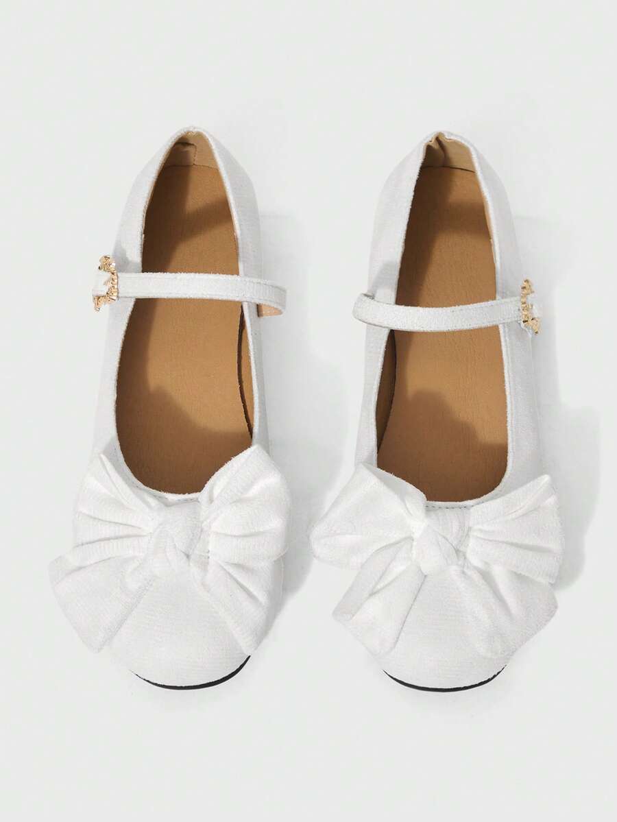 ROMWE Kawaii Women's Fashionable & Sweet Bow Decor Flats For Christmas Valentine's Day - White suede - View 1