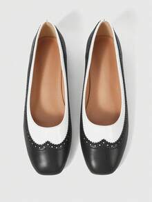 Sleekvia 女士方头套脚鞋，黑白拼接，透气休闲舒适软底乐福鞋，四季皆宜 - 黑與白 - 查看 1