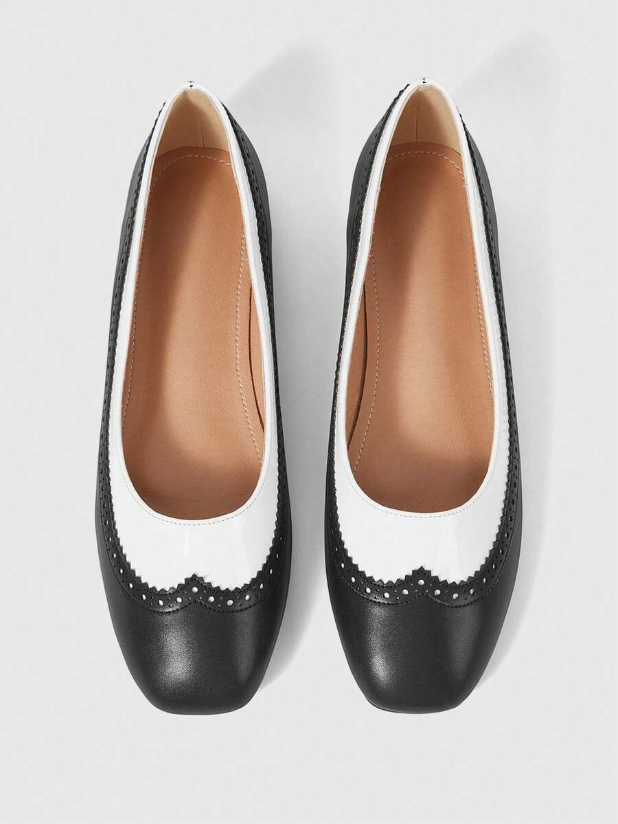 Sleekvia 女士方头套脚鞋，黑白拼接，透气休闲舒适软底乐福鞋，四季皆宜 - 黑與白 - 查看 1