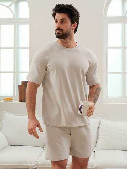 DAZY Bộ áo thun và quần áo mặc nhà màu trơn dành cho nam, mùa hè.