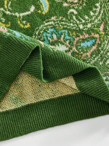 ROMWE MEN Áo len nam cổ tròn họa tiết hạt điều kiểu cổ điển - màu xanh lá - Xem 5