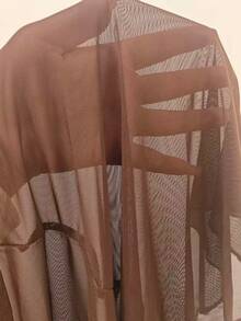 Swim Vcay 女士纯色弹力腰荷叶边度假罩衫裤套装 - 咖啡棕 - 查看 6