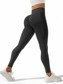 Gameset SHEIN Sport Damen einfarbige, hochgeschnittene, nahtlose, elastische Fitness-Leggings - Verschiedenfarbig - Übersicht 5