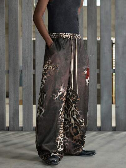 NEON BLANC Leopard Distressed Digital Print Joggers | Streetwear Oversized Sweatpants Men