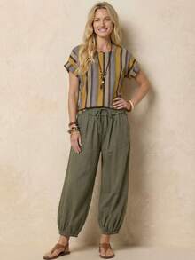 EMERY ROSE Cuffed Sleeve Striped Top - Multicolor - View 4