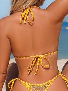 Swim Vcay Women's Random Print Halter Tie Crop Top & Knotted Side Thong Bikini 2-Piece Swimsuit, Spring/Summer - Multicolor - View 6