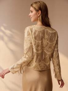 MOTF PREMIUM CONTRAST SEQUIN FRINGE DETAIL ELEGANT COAT