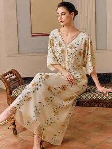 Anewsta Apricot Elegant Handmade Embroidery & Beaded Dress - Apricot - View 7