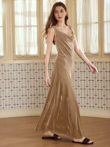 MOTF PREMIUM ELEGANT LONG VELVET DRAPED CAMI NIGHTGOWN, AUTUMN/WINTER - Champagne - View 4