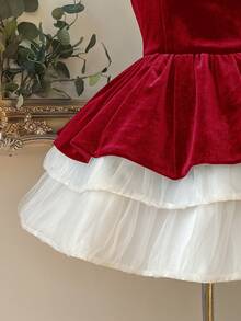 Lovelzi 优雅奢华性感露肩天鹅绒层叠美人鱼修身迷你连衣裙，适合晚宴、展览、商务活动及其他场合。 - 紅色 - 查看 2