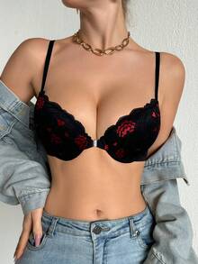 DesireSculpt 1件装女士性感蕾丝拼接聚拢前扣式内衣文胸 - 彩色 - 查看 3