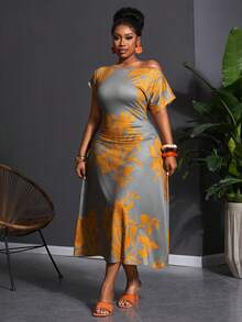Slaydiva Đầm maxi dáng chữ A ôm sát, vai bất đối xứng, eo nhún, in hoa, chất liệu vải dệt kim, cỡ lớn, thích hợp cho mùa Xuân/Hè, thanh lịch, dự tiệc, hẹn hò, tụ họp, lễ hội, tiệc sinh nhật, mùa cưới, mùa tốt nghiệp, dạ hội, lễ hội âm nhạc, đêm hội con gái, buổi tối hẹn hò. - Nhiều màu - Xem 6
