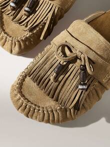 Women's Casual Slip-On Mules With Tassel Design, Versatile For Daily Wear - Khaki - View 5