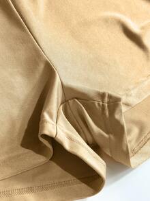 SHEIN CURVE+ Plus Size Women Sexy Vacation Style Patchwork Backless Tie-Front Romper - Khaki - View 6