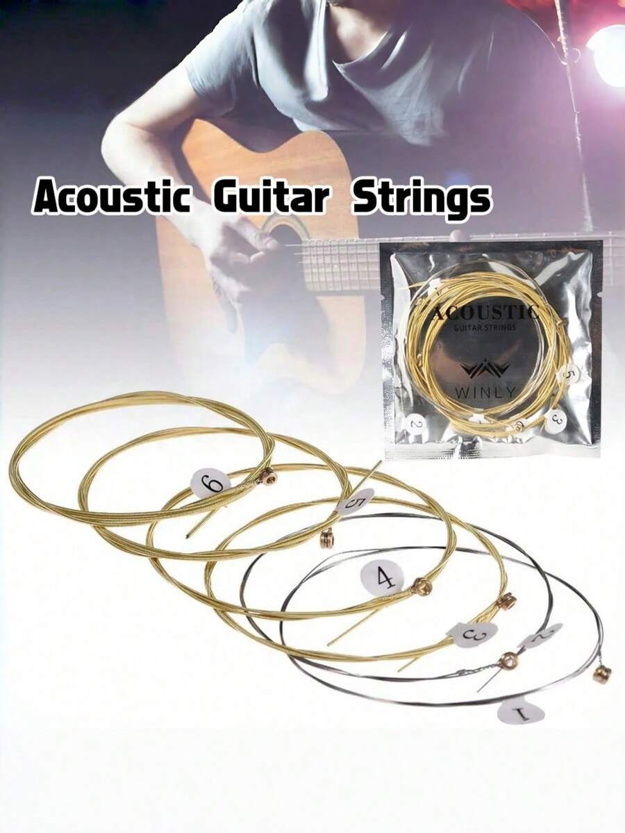 Folk Acoustic Guitar Strings Brass Hexagon Steel Core Set For Classic Replacement Music Instrument Accessories - Gold - View 1