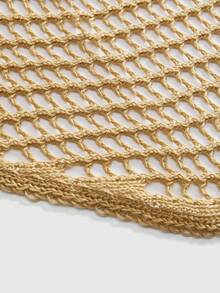 ROMWE Women's Vacation Style Beach Fringe Crochet Cover-Up & Skirt Set - Khaki - View 4