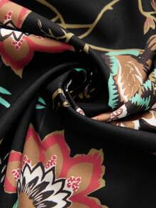 SHEIN LUNE 大码梭织印花夏季女式两件套 - 黑色 - 查看 4