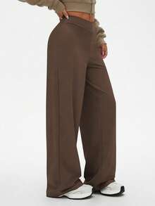 Dewbera Women's Loose Fit Casual Outdoor Sports Pants For Running Brown Pants Brown Bottoms High Waisted Pants Wide Leg Leggings Brown Wide Leg Pants - Coffee Brown - View 4