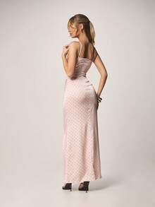 MISSGUIDED Satin Polka Dot Maxi Dress With Sweetheart Neckline Thin Straps Formal Evening Party Wedding Guest Outfit - Multicolor - View 2