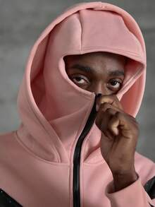 NEON BLANC 男士休闲撞色拉链宽松连帽衫，秋季款 - 粉色 - 查看 6