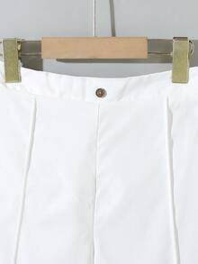 Vacaura 2pcs/Set Boys' Casual Half-Placket Mandarin Collar Shirt Set With White Shorts, Simple & Fashionable, Comfortable For Daily, Commute, Vacation Wear - Blue - View 8