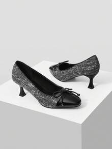 MOTF WOMEN BOW DECOR SQUARE TOE PUMPS VALENTINE'S DAY - Black - View 10