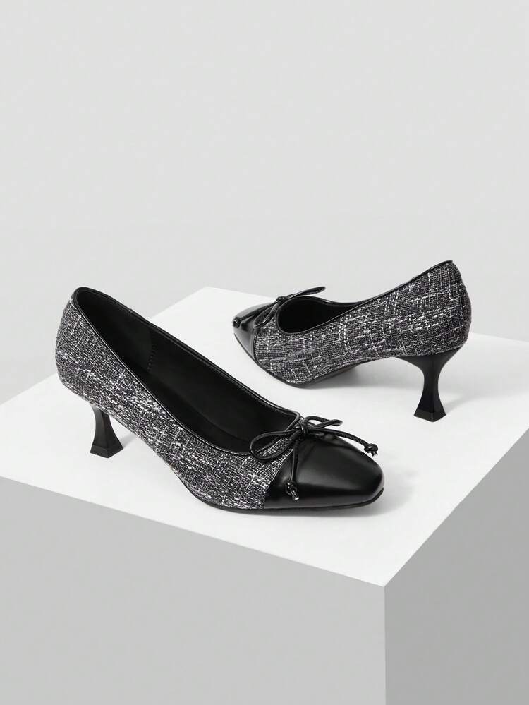 WOMEN BOW DECOR SQUARE TOE PUMPS VALENTINE'S DAY