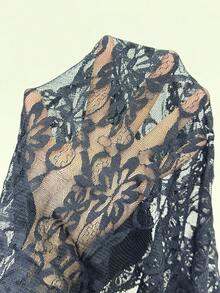 Coolane 女士春夏街头风锐舞节波西米亚西部风Y2K辣妹深蓝色蕾丝深V领长袖上衣 - 藏蓝色 - 查看 7