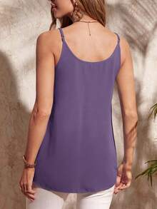 SHEIN Clasi 女士休闲度假通勤纯色褶皱宽松吊带背心，夏季 - 紫色 - 查看 2