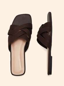 CUCCOO BASICS Sandalias planas versátiles y sencillas de verano para Navidad - Café integral - Ver 3