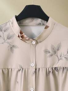 Lacomfia Ensemble 2 pièces grande taille pour femmes, Top à manches longues imprimé floral et pantalon de couleur unie. Tenue décontractée confortable. - Marron - Voir 7