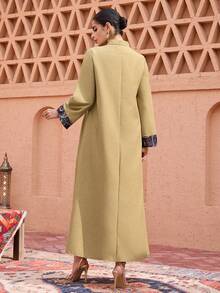 Al Najma Cardigan long à franges de couleur unie avec patchwork floral - Jaune citron - Voir 8