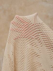 Swim Lushoire Plus Size V-Neck Tie-Up Jacquard Coconut Crab Knit Cover-Up Dress - Apricot - View 6